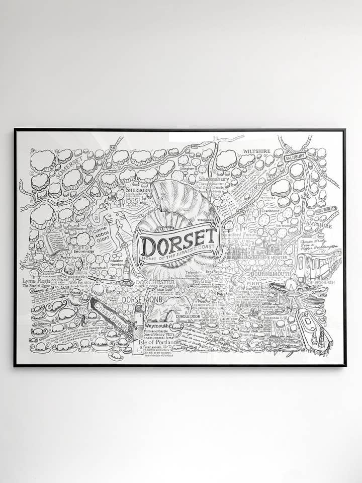 Dorset poster with hand-drawn map for wholesale by James Illustrates