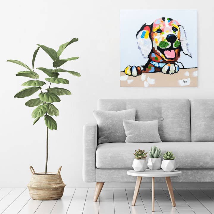 Fun Animal Art - Vendita all'ingrosso Dipinti/Disegni - Cheeky Labrador | Olio su tela dipinto a mano | 50x50cm incorniciato.