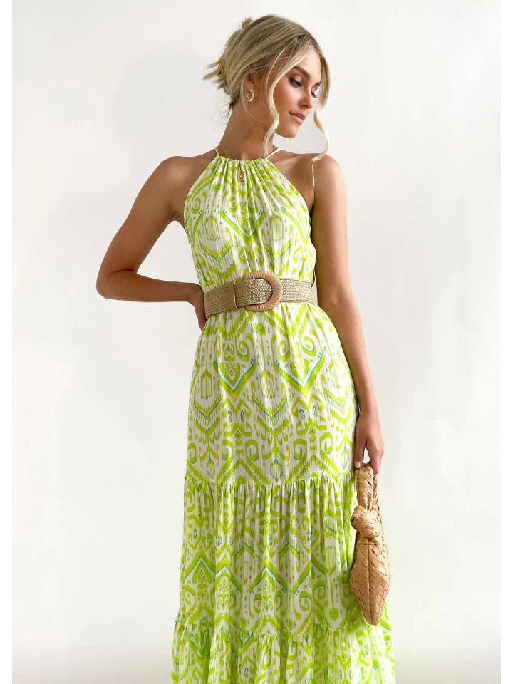 Green Ladies Strape Shoulder Argyle Print Daily Midi Dress 23278 for wholesale on Faire2