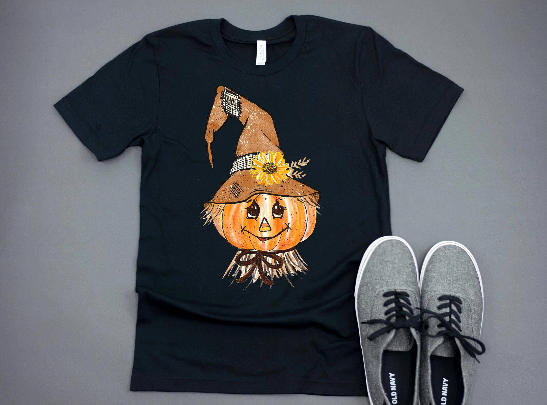 Black Scarecrow Pumpkin Shirt, Funny Halloween, Happy Halloween for wholesale on Faire1