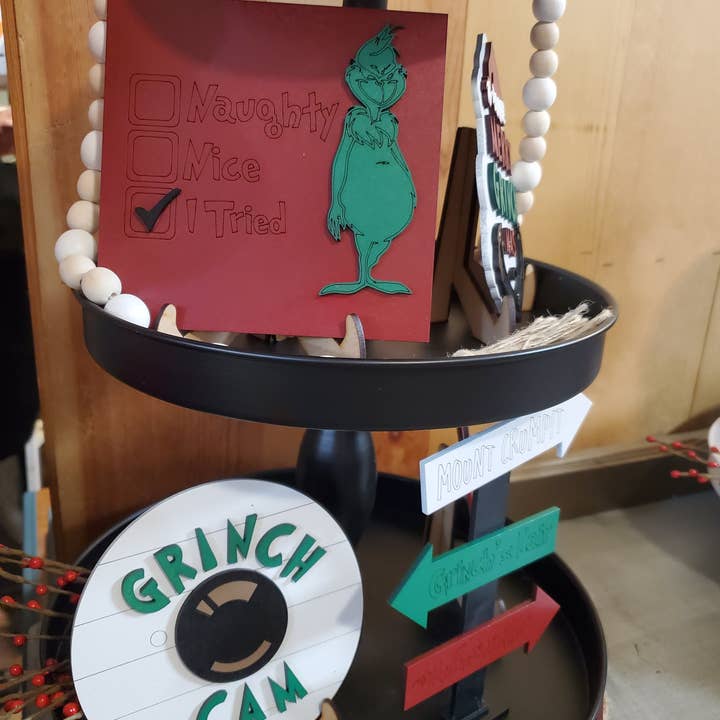 Grinch Christmas Tier Tray diy craft Kit for wholesale by Rustic Home Co LLC