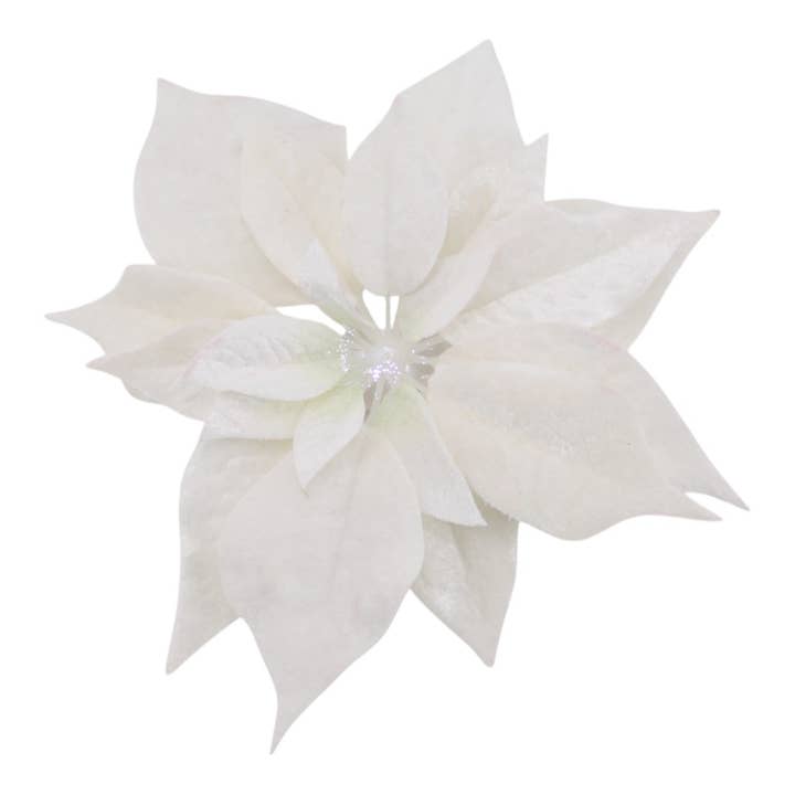 Poinsettia blossom with LED 25 cm with clip white for wholesale by Floratexx
