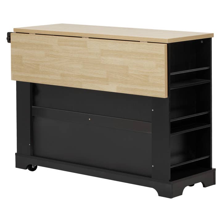 HOMYCASA DESIGN INC - Wholesale Kitchen Storage/Organizer - K&K Kitchen Island with 6 Drawers, Pull Out Trash Can Storage, Rolling Kitchen Island on 5 Wheels with Drop Leaf, Power Outlet, 5 Open Side Racks for Kitchen, Dining Room, Black16