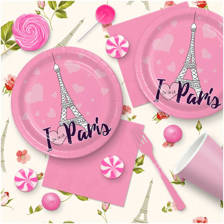 Home & Hoopla - Wholesale Disposable Plate - Paris Theme Party Dessert Plate (16ct)4