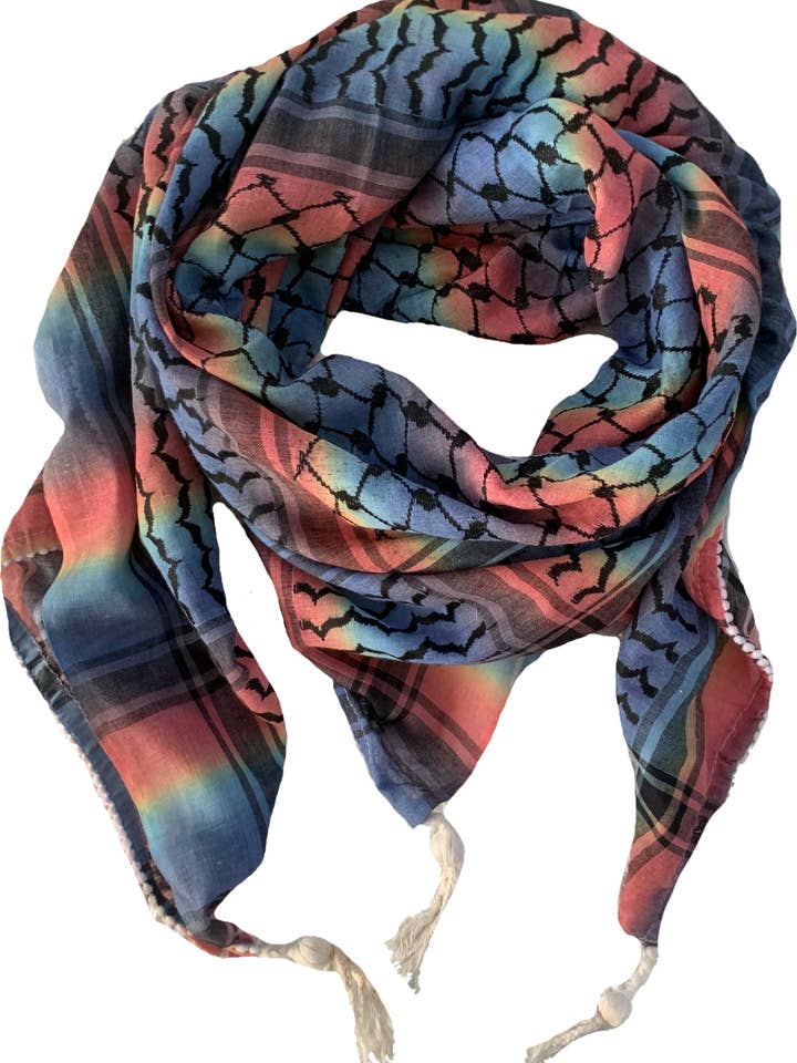 Kefiah Scarf - Multicolor with All Over Embroidery Black Color for wholesale by Emmy Alternative/Shak Chic