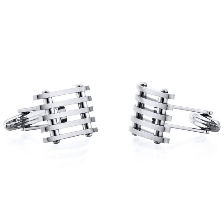 Classy Striped Design Polished Premium Titanium Cufflinks for wholesale by Peliani