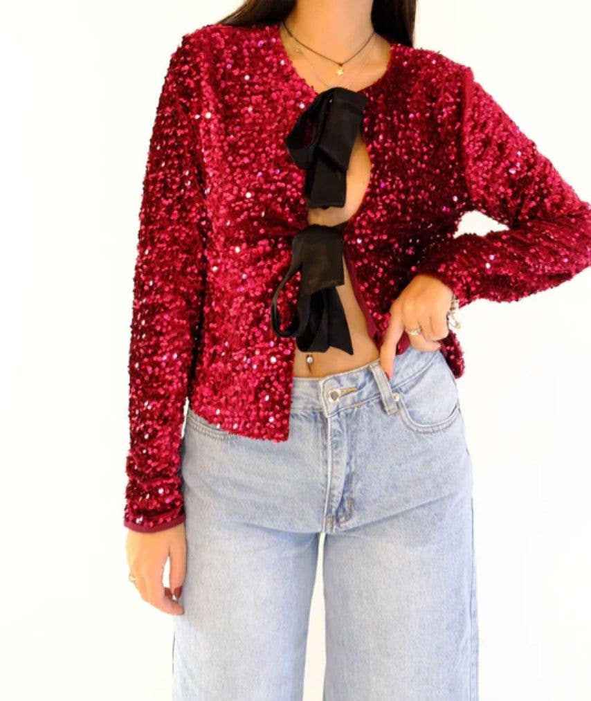 LORIANE – Engroshandel Skjorte med buttondown – til kvinder – LORIANE glitrende fløjlsbluse med sløjfer, model 64018