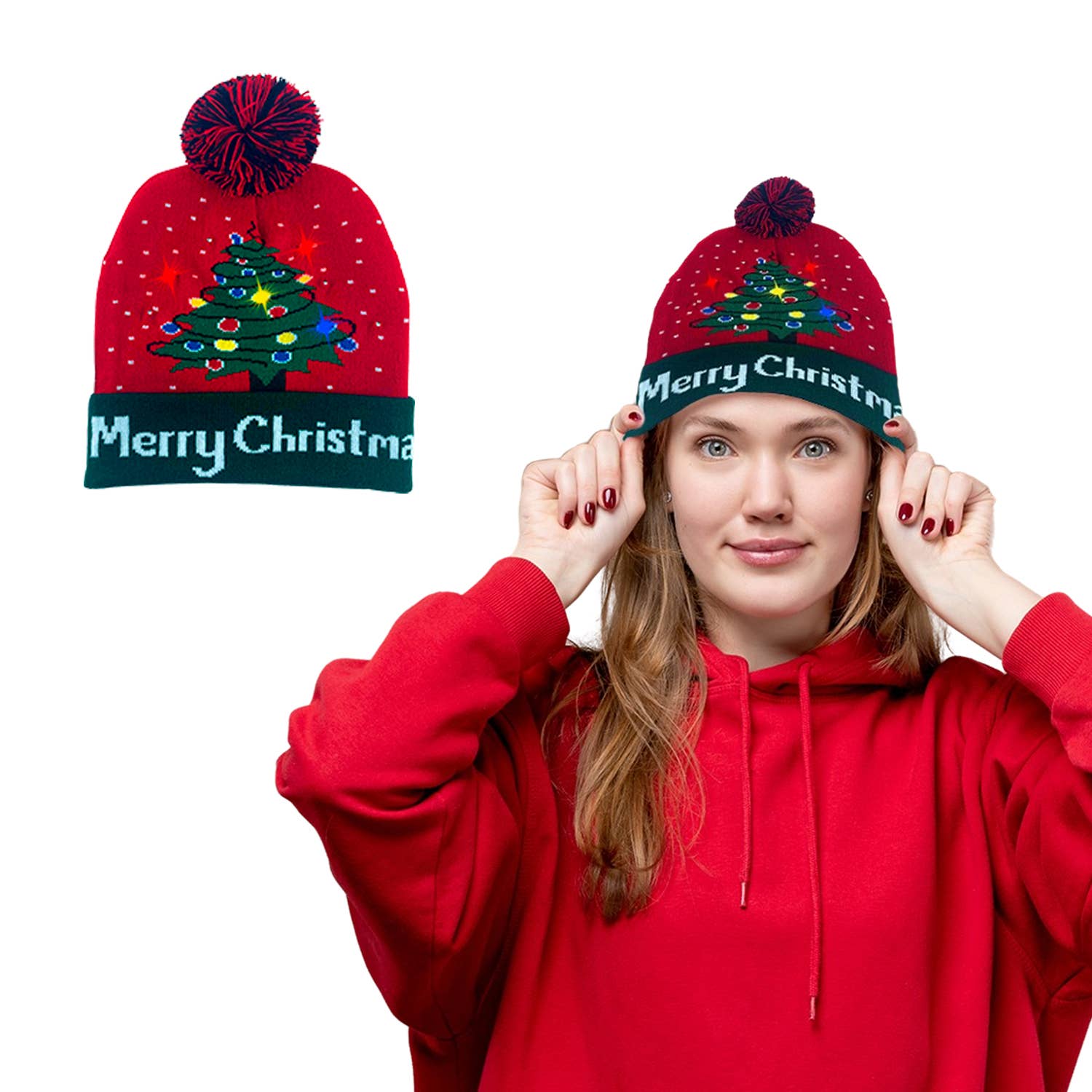 Extreme Fit Wholesale - Wholesale Beanie - Women's - Holiday 2025 Colorful Warm LED Christmas Pom Pom Beanie Hat4