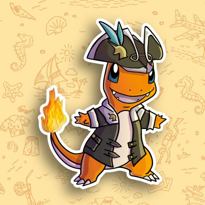 Adhesivo de vinilo Charmander Pirate Pokemon para venta al por mayor de Colour Me Fun