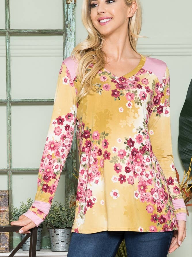 PLUS BLOMMIG LÅNG SLV-TOPP med FÄRGBLOCK KONTRAST -CT43639LA för wholesale av ClickPuff