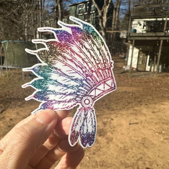 Sticker | 46E | Headdress | Waterproof Vinyl Sticker | White | Clear | Permanent | Removable | Window Cling | Glitter | Holographic for wholesale by My Vinyl Cut