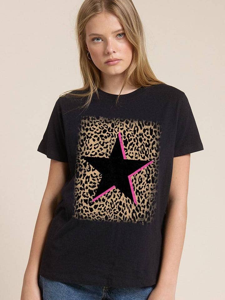 Leopard Pink Star Graphic S/S Premium Cotton Reg Fit Tee for wholesale by Foryeri
