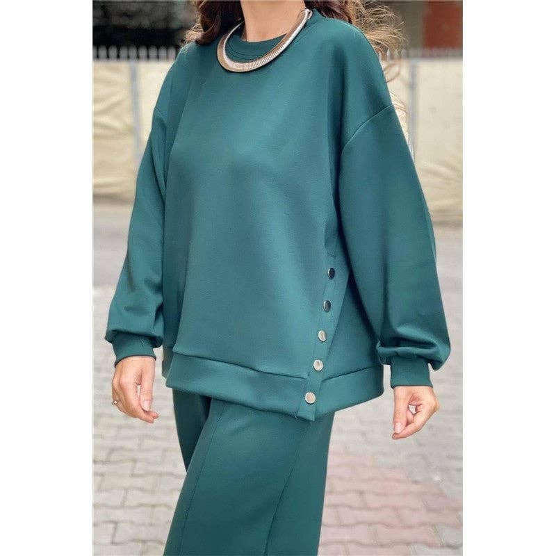 OceanusSwim – wholesale Mjukisset – Dam – Enfärgad sweatshirt med rund hals och långa ärmar samt sportbyxor i tvådelad dräkt3