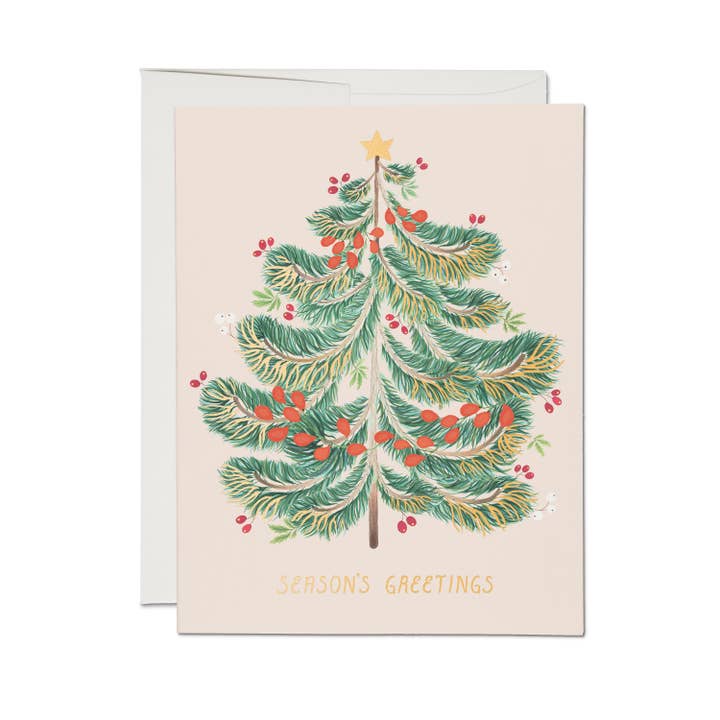 Red Cap Cards - Wholesale Season's Greetings Card - Festive Evergreen Holiday Greeting Card