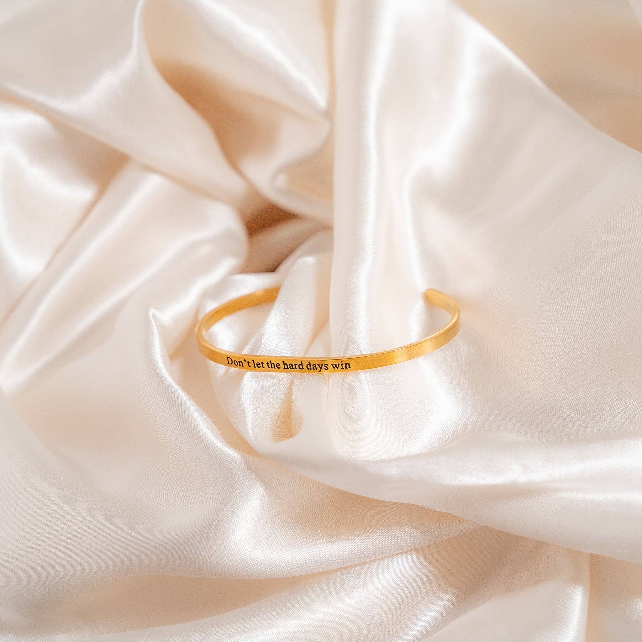 WJW - Wholesale Cuff Bracelet - 18K Gold PVD Dont let Hard Days Win Engraved Bangle Bracelet3
