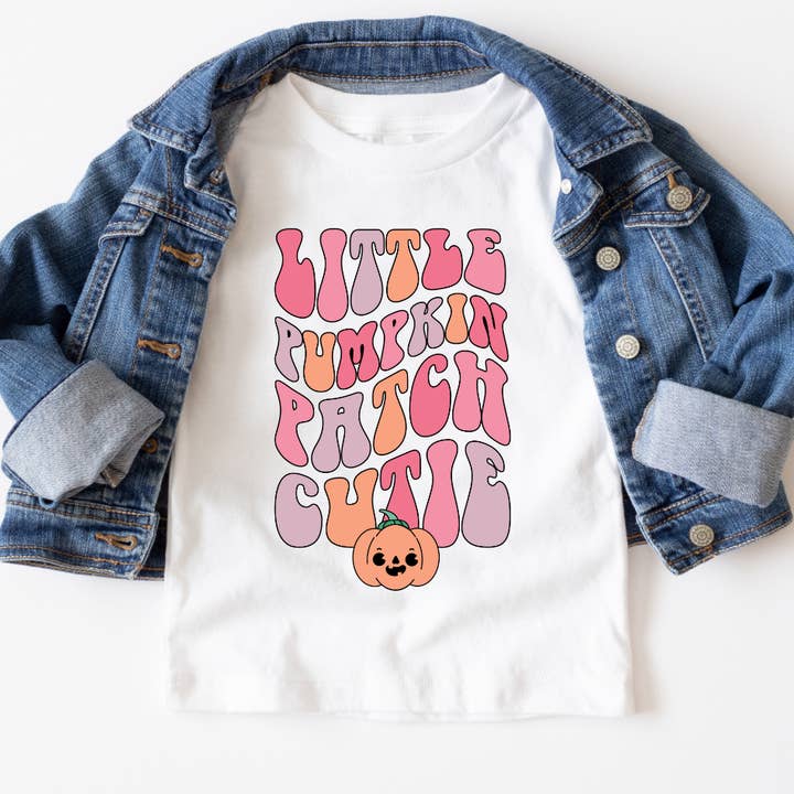 Little Pumpkin Patch Cutie Youth Halloween Graphic Tee for wholesale by Mama and Littles Apparel