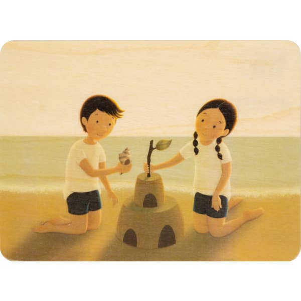 Little Wood Postcard Kids 2 Sandcastle for wholesale by Woodhi