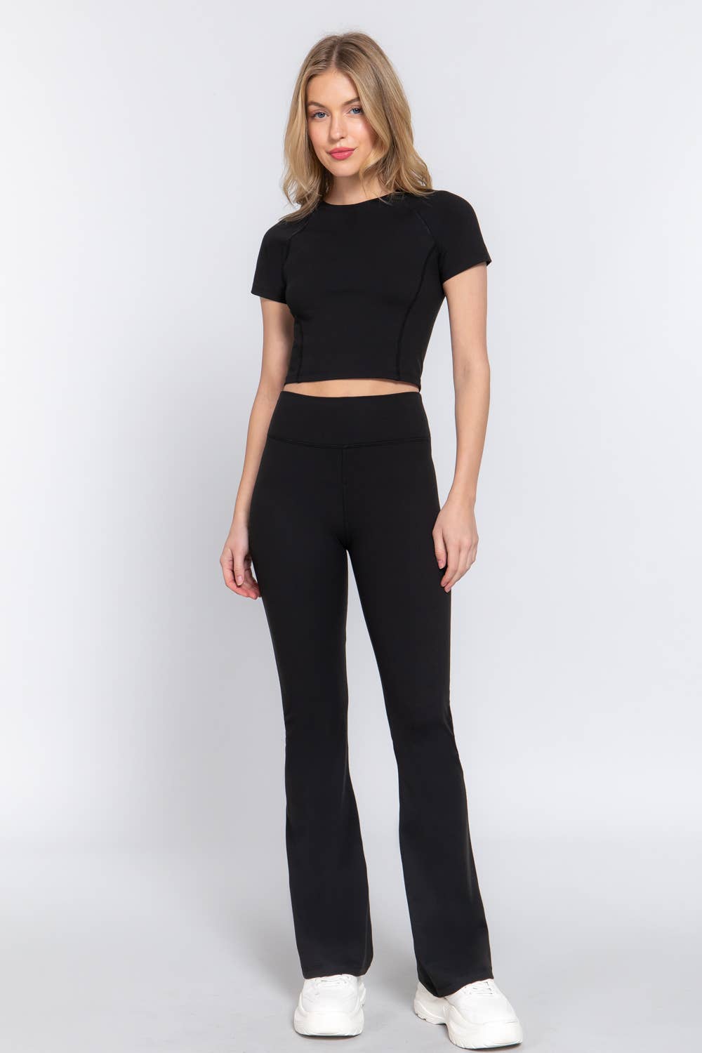 Active Basic | Active USA - Wholesale Athletic Pants - Women's - Waist Band Flare Stretch Workout Long Pants35