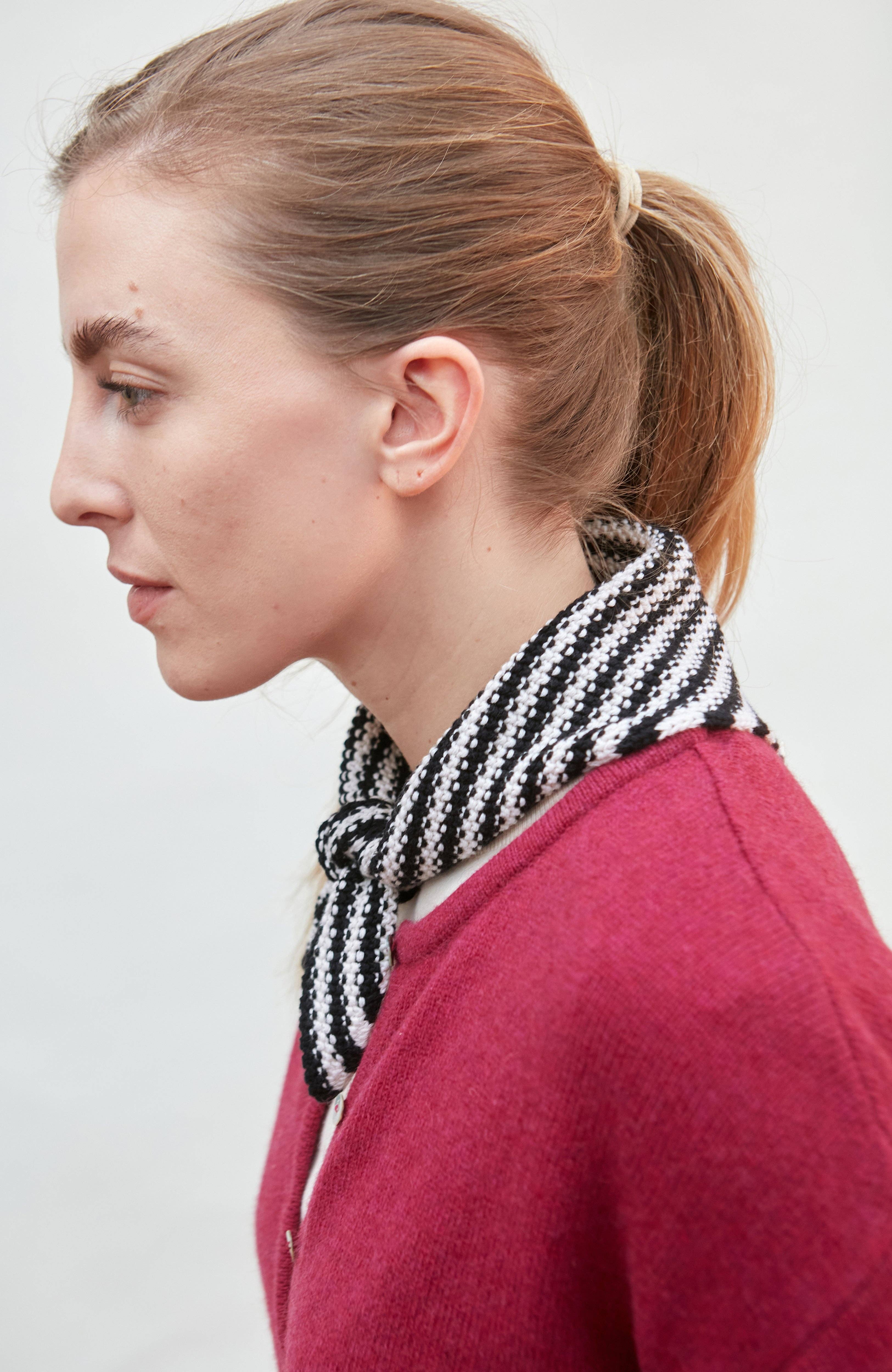 Black Ecru Cotton Textured Stripe Mini Neckerchief for wholesale on Faire4