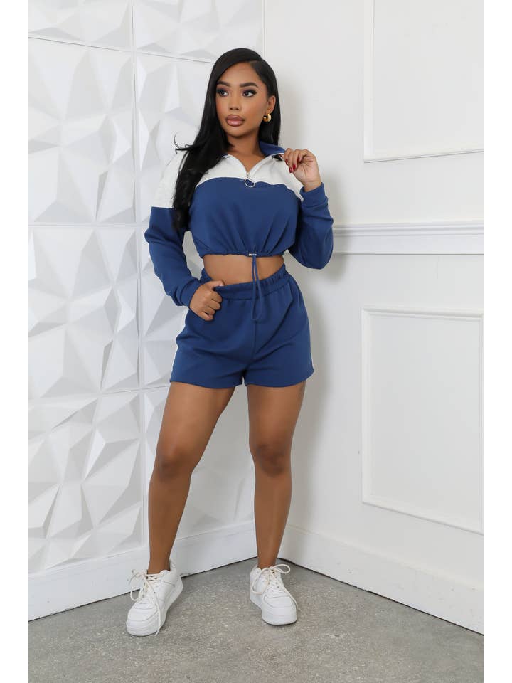 5besties inc - Wholesale Activewear Set - Women's - SPORTY CROP LONG SLEEVE TOP & SHORT SET11