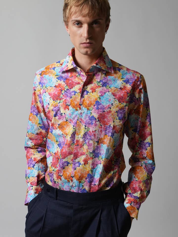Shirt Handmade in Italy Slim Fit Hydrangeas for wholesale by HENRIK