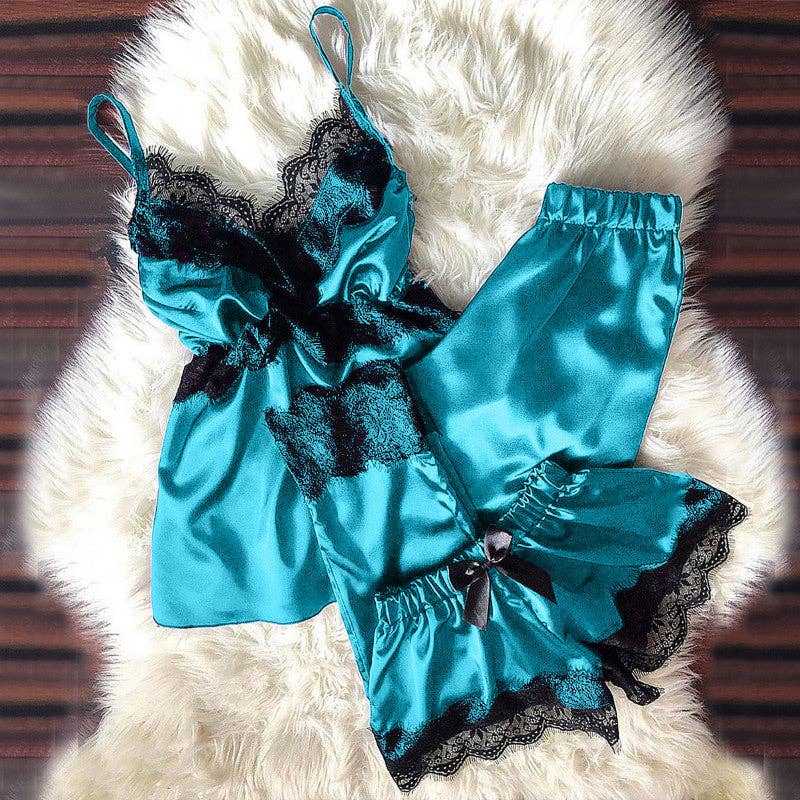 SALINA TRADING INC - Vente Haut et bas de pyjama – femme - Ensemble de pyjama en satin uni avec dentelle pour femmes sexy3