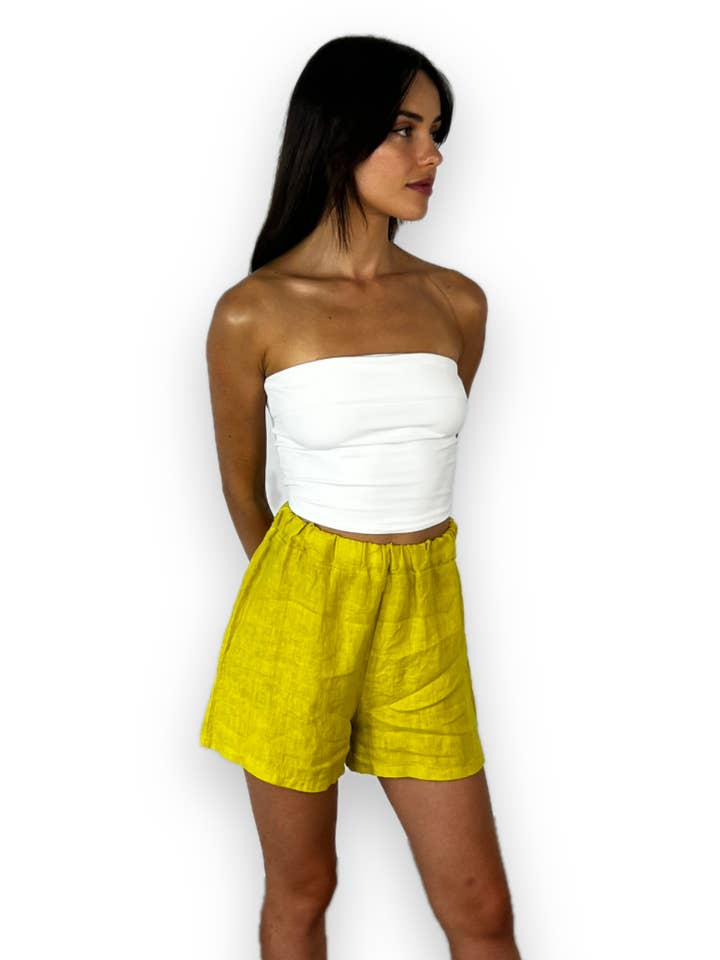 Shorts 100 % lin taille élastique REF 24064 pour la vente par Linos y Textiles