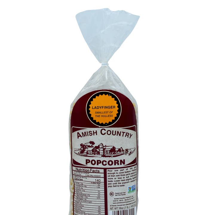 Amish Country Popcorn - Wholesale Popcorn - 1lb Bag of Ladyfinger Hulless Popcorn