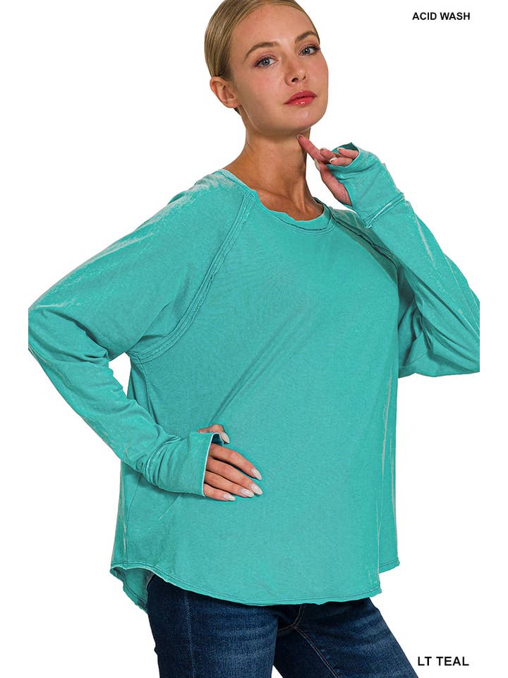 42POPS - Wholesale Tunic - Women's - ..._ WASHED LONG SLEEVE TOP WITH THUMB HOLE CUFFS14