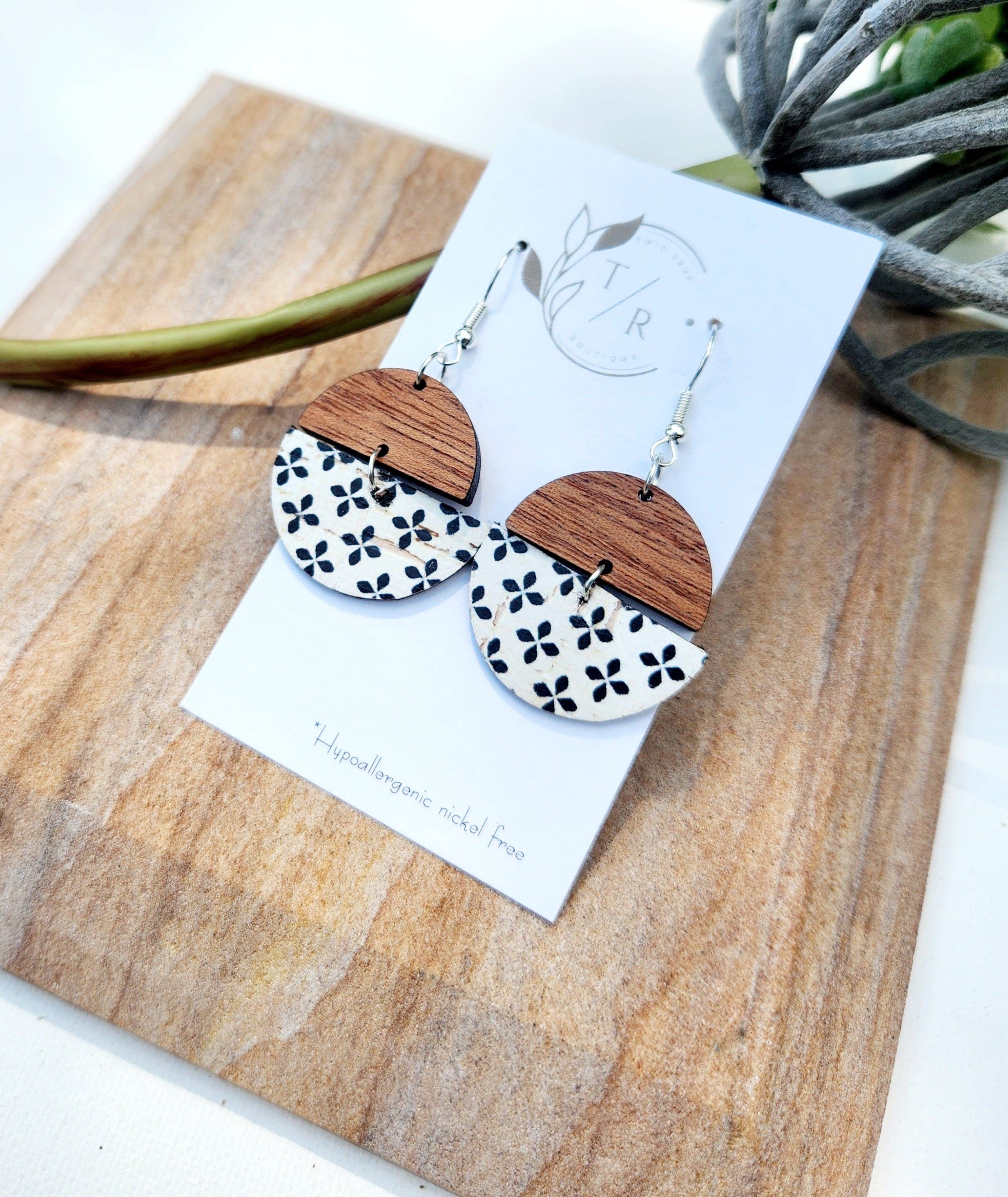 Twig & Rue boutique - Wholesale Dangle Earrings - Ellis| Genuine leather and wood dangles0