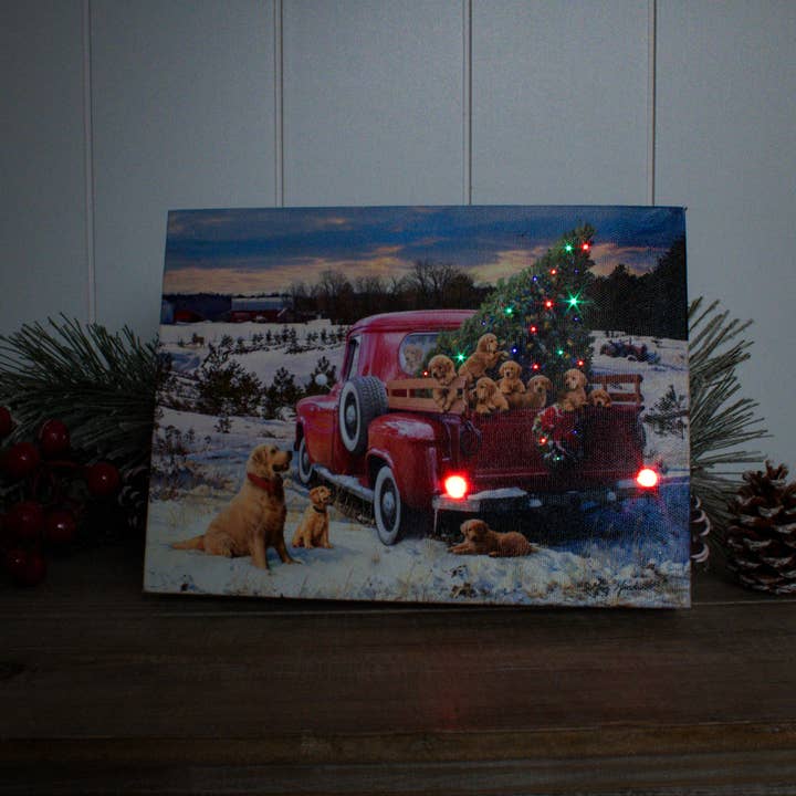 Glow Decor - Wholesale Christmas Decoration - A Puppy Christmas 8x6 Lighted Tabletop Canvas