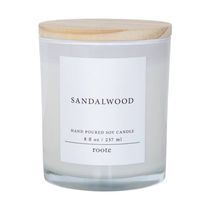 Candela profumata alla cera di soia in legno di sandalo bianco per la vendita all'ingrosso da parte di roote