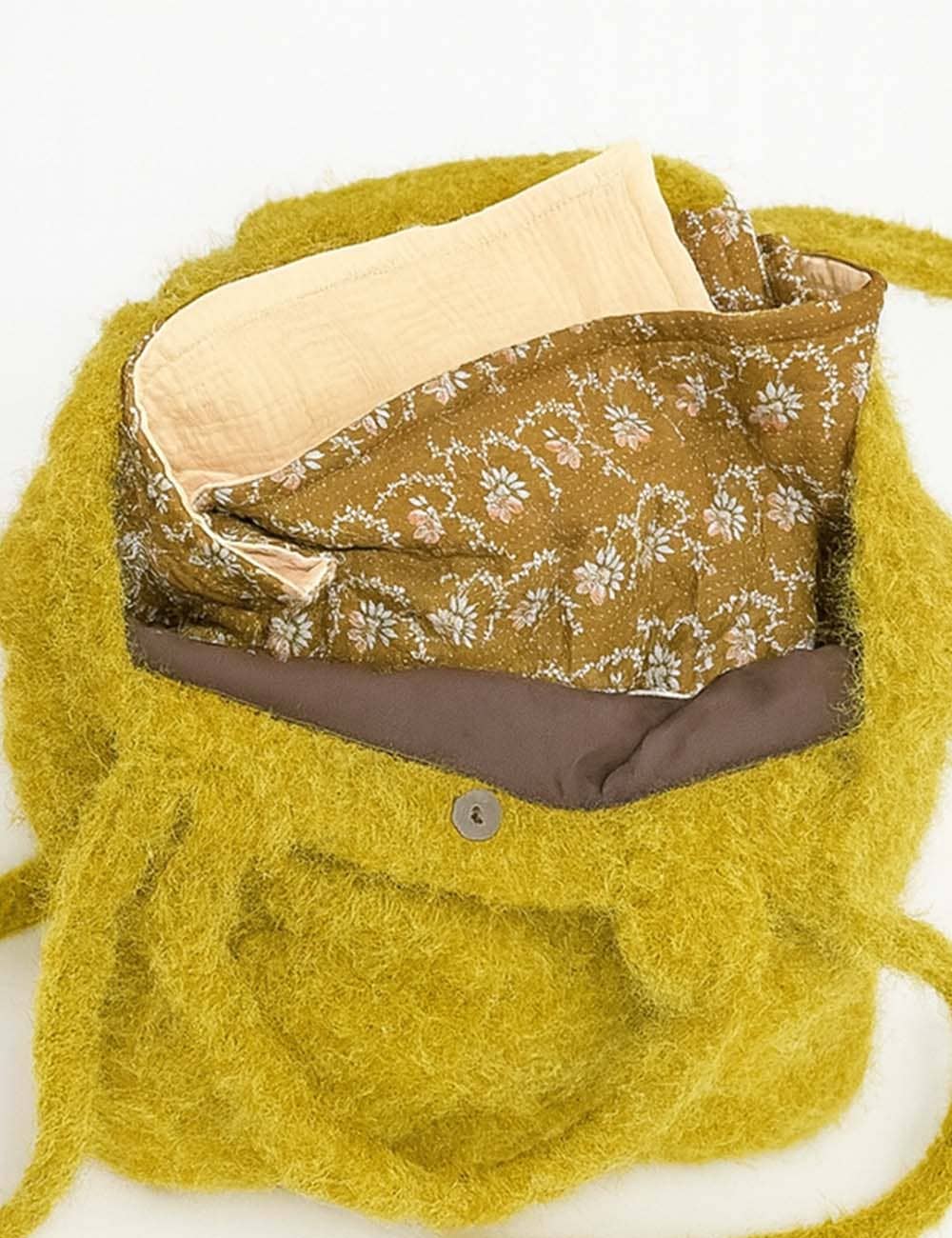 Mustard Ladies Faux Fur Solid Color Shoulder Tote Bag for wholesale on Faire3