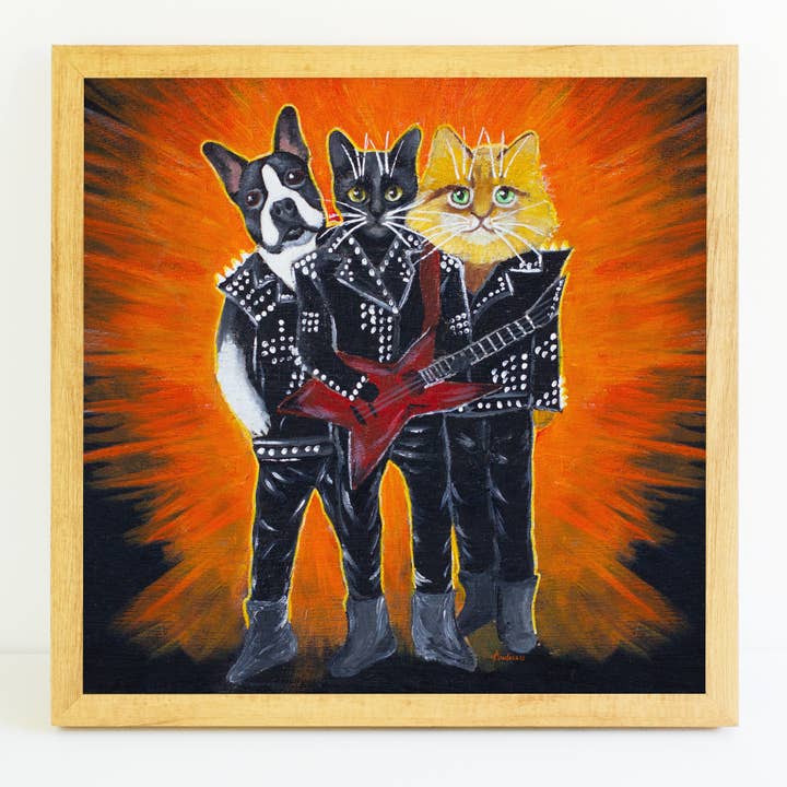 Cats and Dog Rock Band Art Print for wholesale by MeerCatArt
