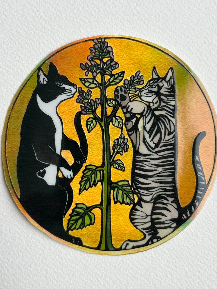 Sticker - Cats and nip for wholesale by Mattie Rose Art
