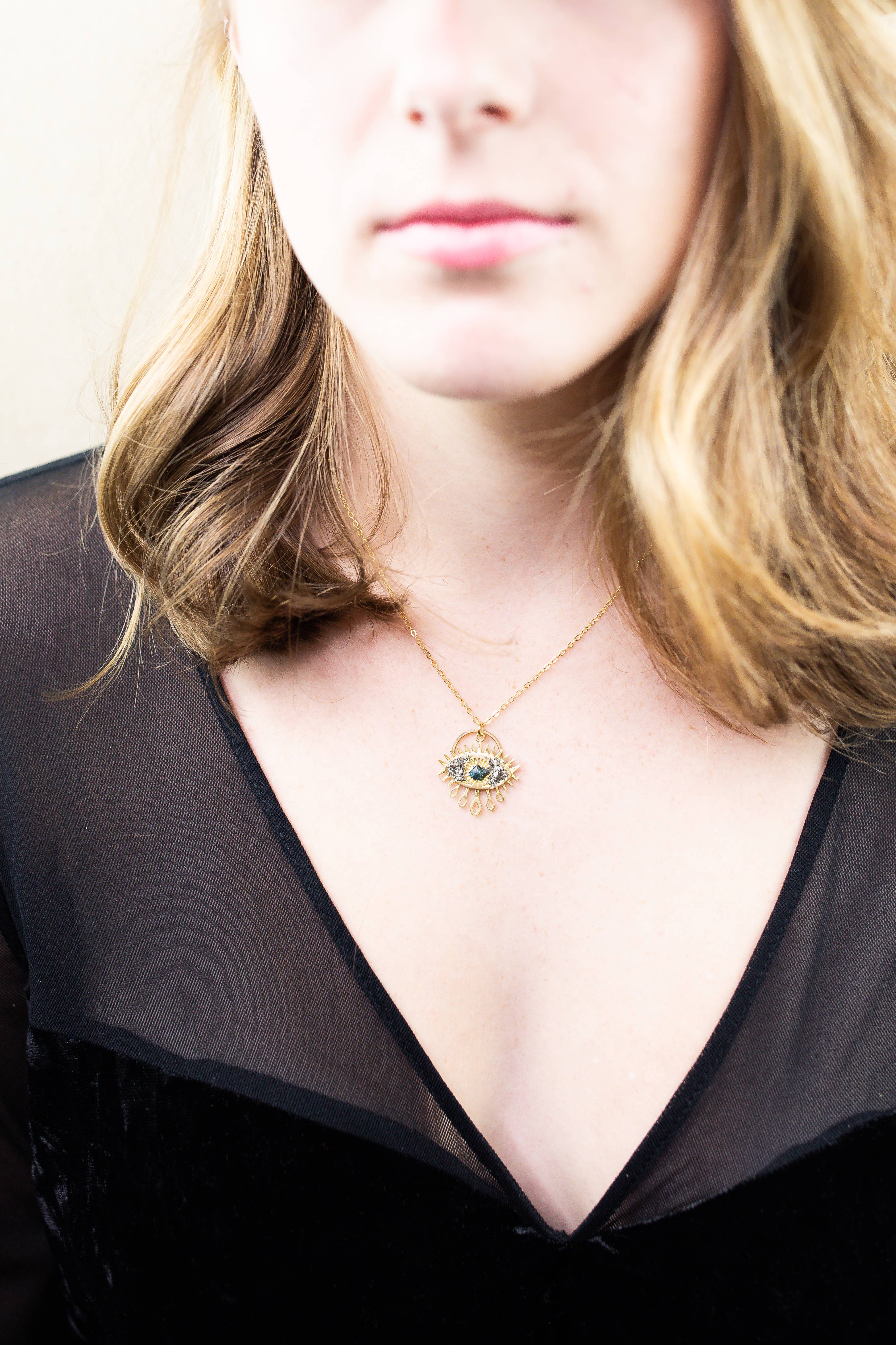 Dynamo - Wholesale Pendant/Charm Necklace - Jewelry Evil Eye Necklace Raw Pyrite Bornite Brass4