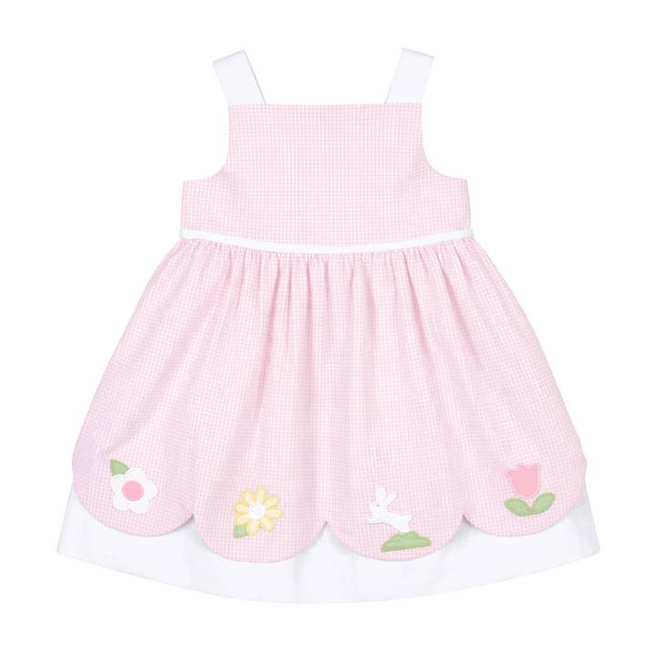 Seersucker Check Dress with Flowers & Bunny for wholesale by Florence Eiseman