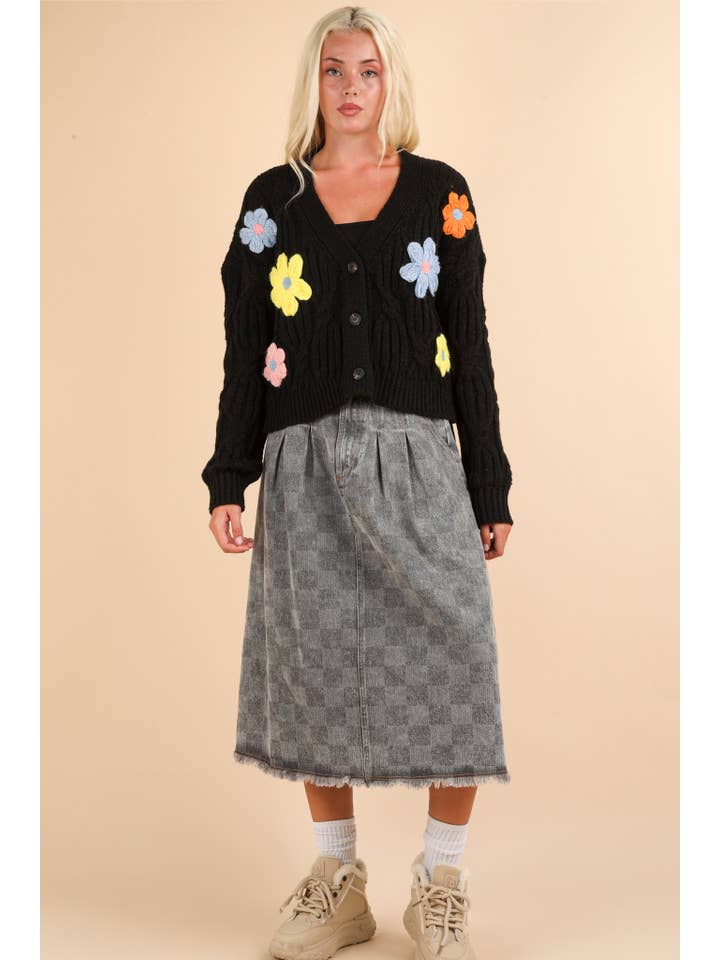 VERY J - Wholesale Cardigan - Women's - 12W3110NX-PLUS SIZE Hand-Made Flower Applique Knit Cardigan