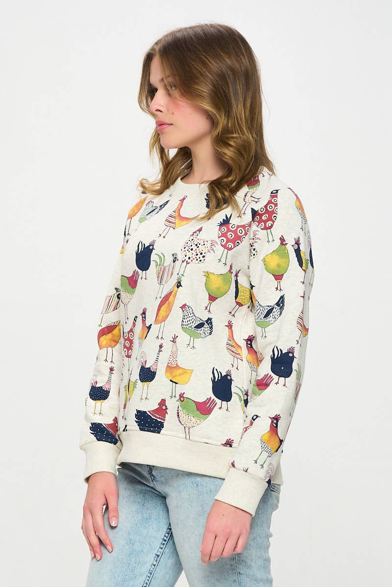 SM WARDROBE - Wholesale Sweatshirt - Women's - COLORFUL ROOSTER PRINT SWEATSHIRT3