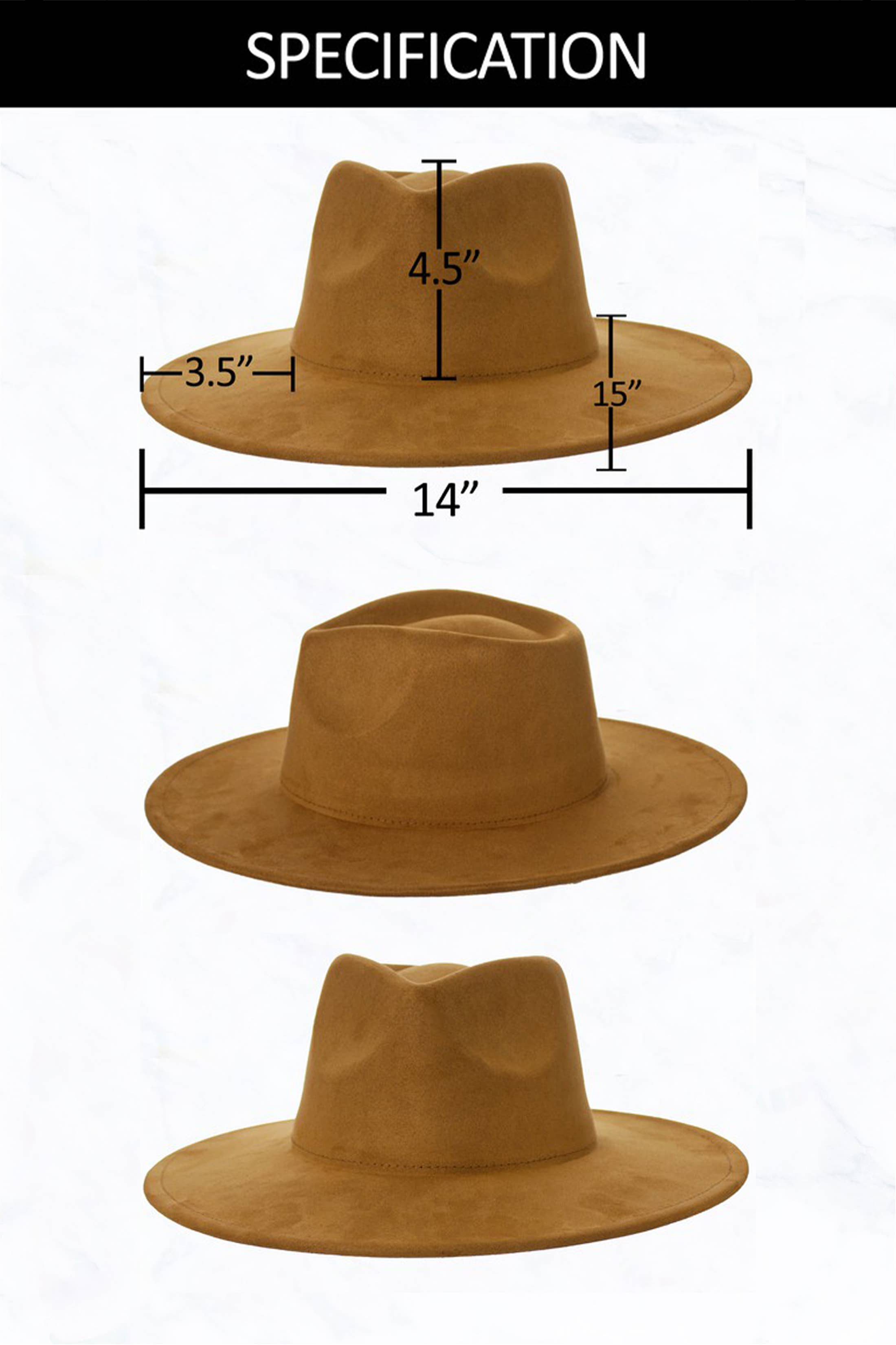 Suzie Q USA - Vendita all'ingrosso Fedora - Donna - Cappello Fedora in Camoscio con Ampie Tese e Corona a Goccia13