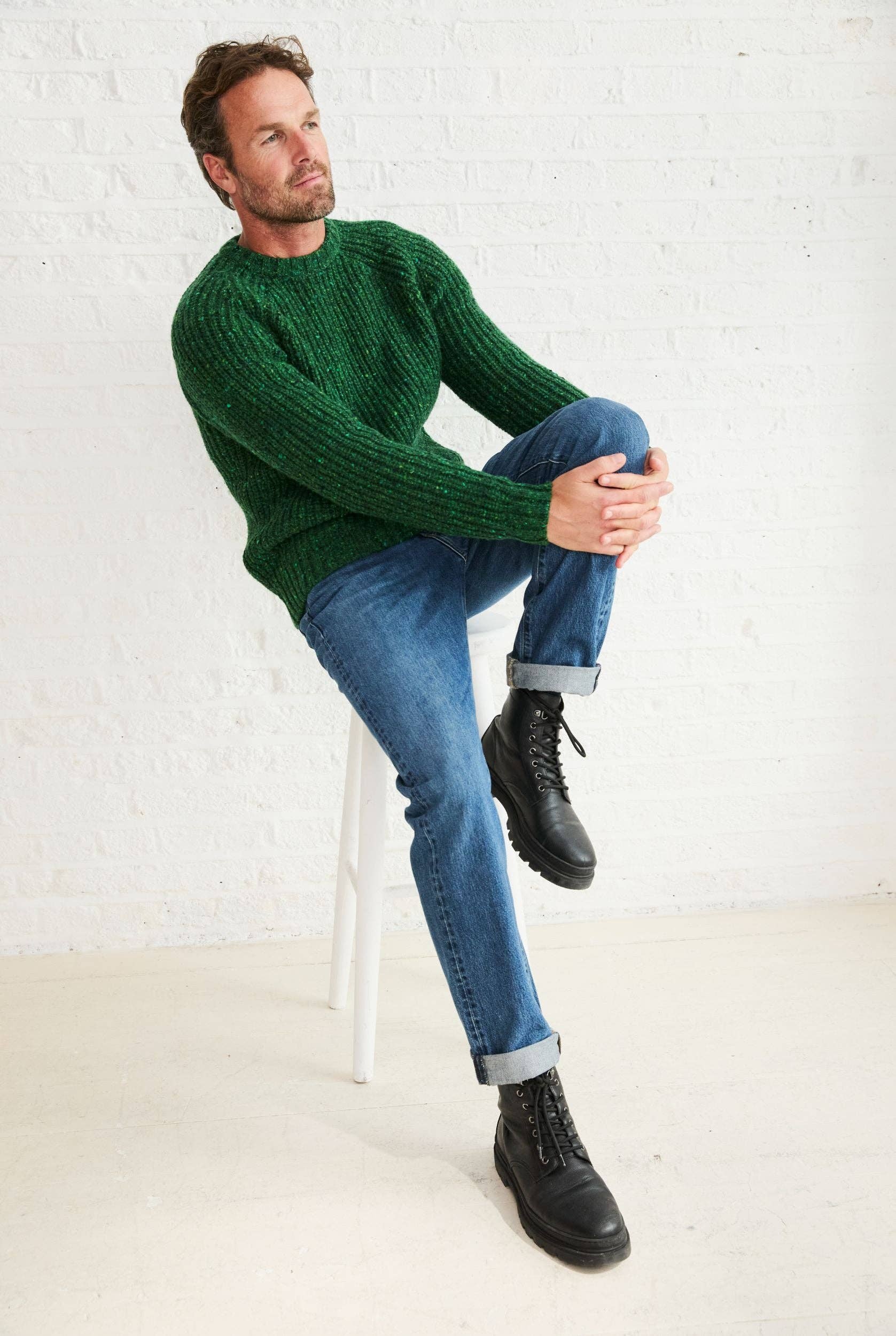 Aran Woollen Mills - Venta al por mayor Jersey de punto - Hombre - Killykeen Hombres Jersey de Pescador de Canalé - Verde3