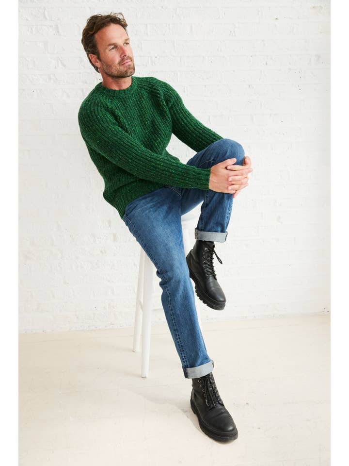 Aran Woollen Mills - Wholesale Knitted jumper – Men′s - Killykeen Mens Fisherman Ribbed Crew - Green3