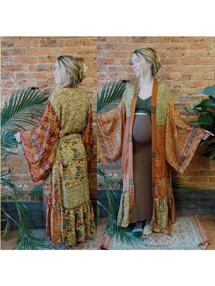 Gardenbelle Shop - Wholesale Kimono - Women's - Hippie Boho Patchwork Kimono, Silk Kimono Robe Duster