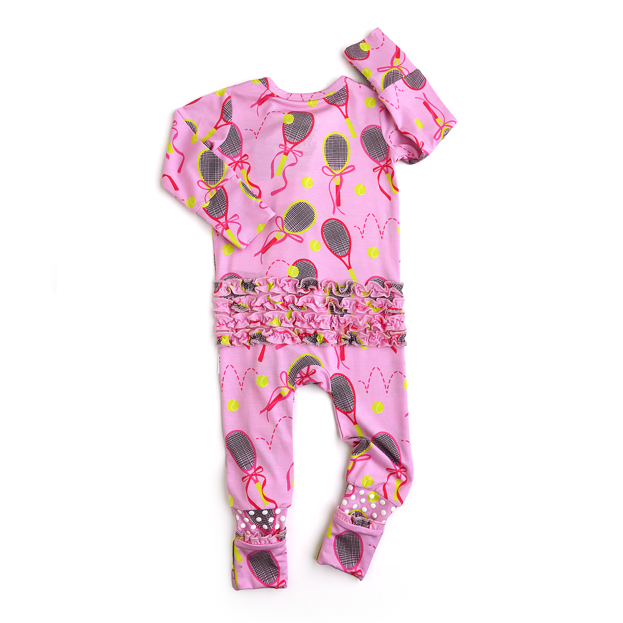 Gigi and Max - Wholesale Jumpsuit - Baby - Serena Pink Tennis Ruffle Zip Bamboo Baby Sleepies Kids 16