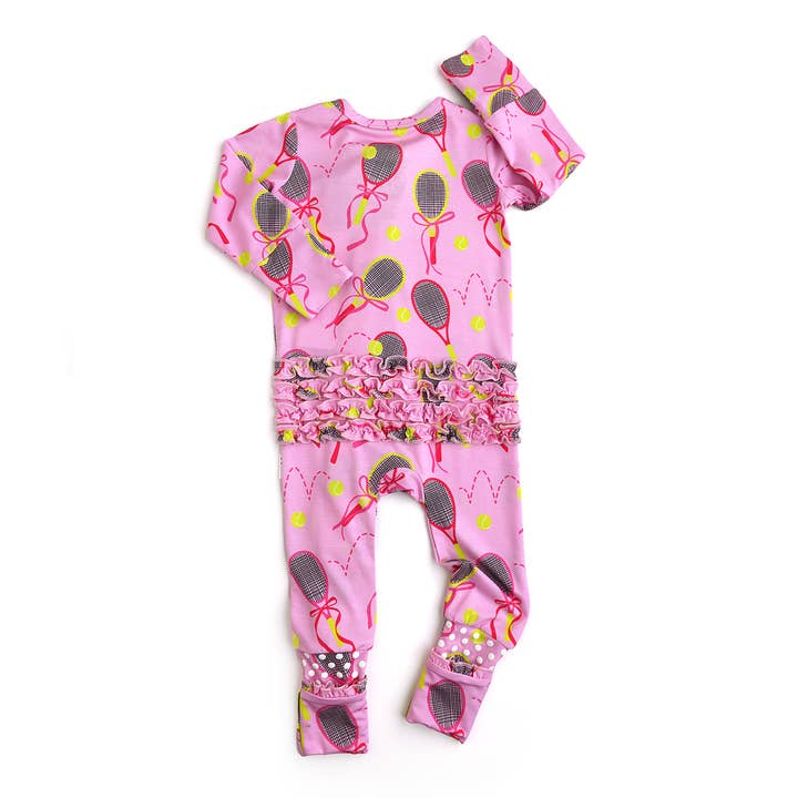 Gigi and Max - Wholesale Jumpsuit - Baby - Serena Pink Tennis Ruffle Zip Bamboo Baby Sleepies Kids 16
