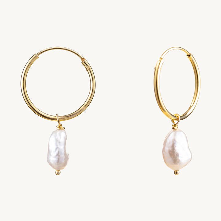Pink Pearl Hoop Earrings 18k Gold Plated 925 Silver for wholesale by DIVUIT