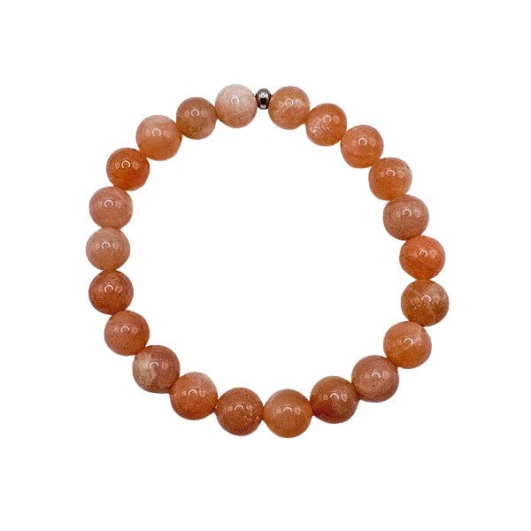Good Fortune & Joy - Bracelet perlé Peach Sunstone 8 mm pour la vente par Featherly