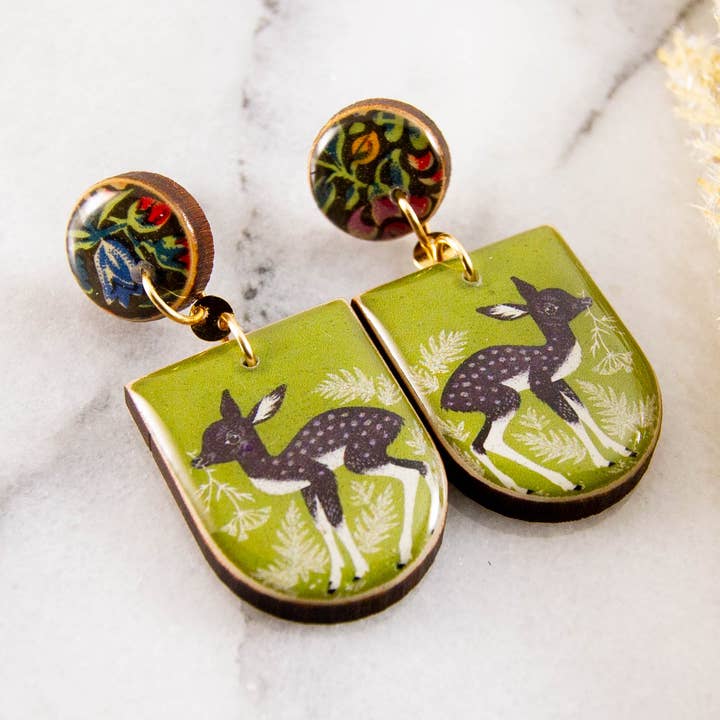 Vintage Forest Deer Drop Post Earrings for wholesale by No Man's Land