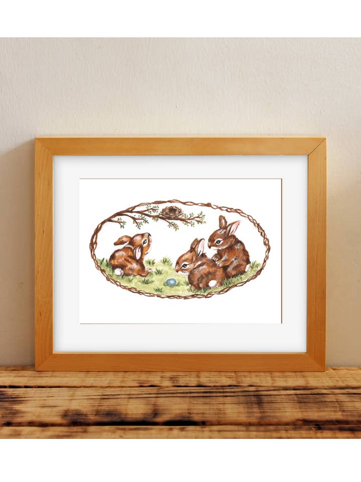 Impression d'art "Lapins curieux" 20 cm x 25 cm pour la vente par Lucid Moon Studio, LLC