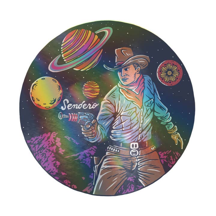 Cosmic Cowboy Sticker - Holographic Edition for wholesale by Sendero Provisions Company
